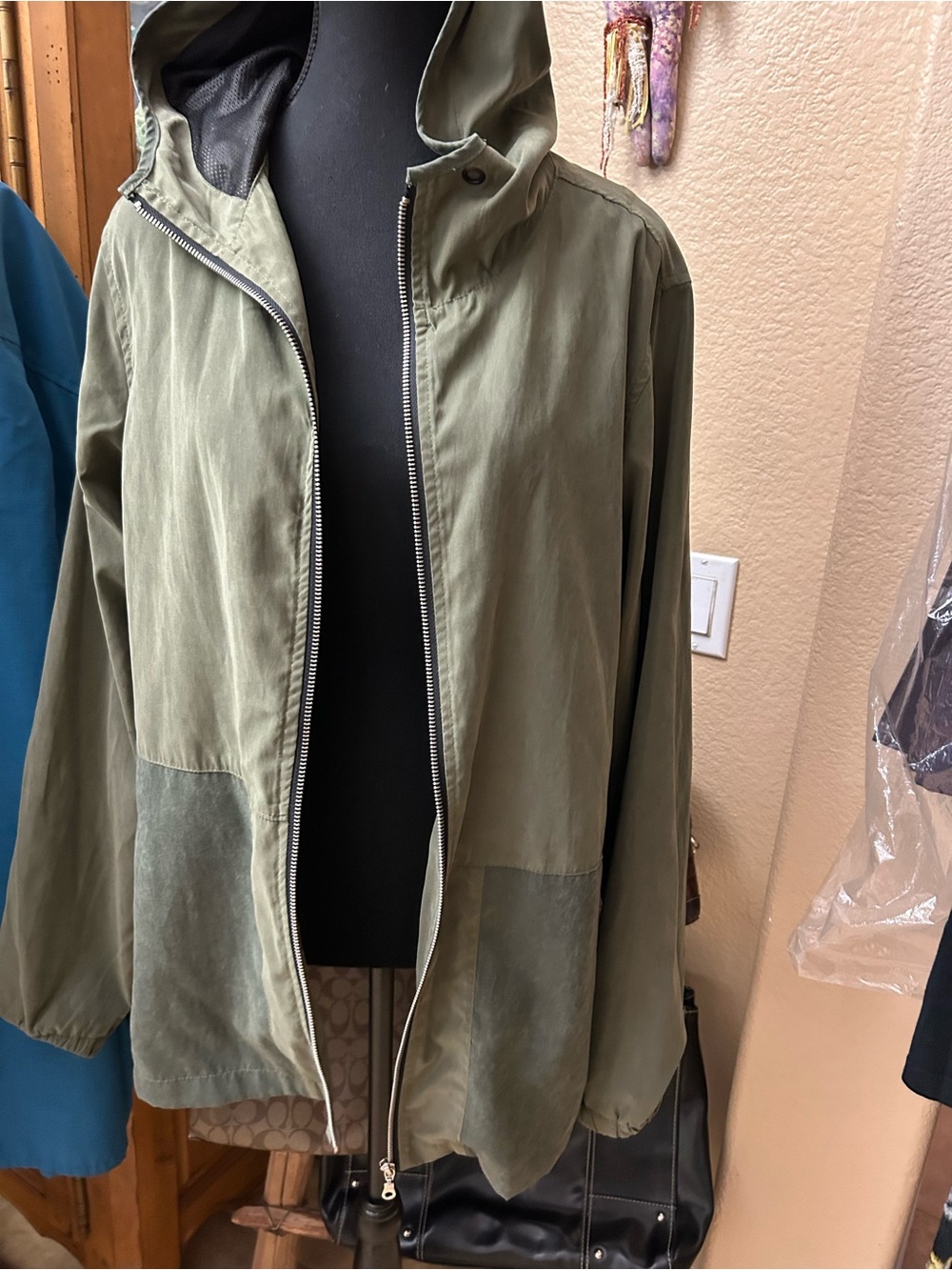 Ezekiel Olive Hooded Zip-Front Raincoat